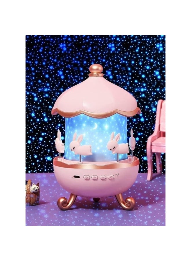 دريمزون مصباح ليلي ساحر على شكل أرنب دوار مع جهاز عرض نجوم وصندوق موسيقى | مصباح LED قابل لإعادة الشحن على شكل مجرة ​​لغرفة الأطفال - Image 1